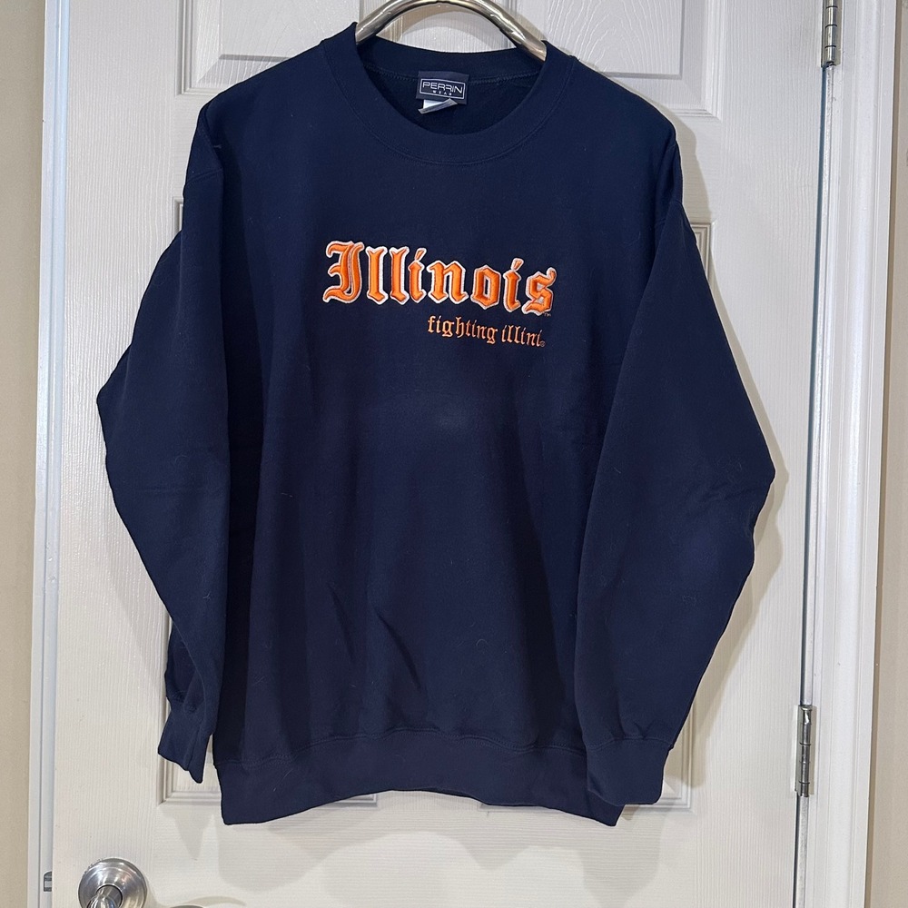 Perrin Wear Illinois Fighting Illini Sweatshirt Mens Large Navy Blue Crewneck L